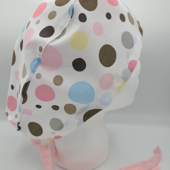 Polka Dots White, Pink & blue Surgical Scrub Cap - Picture 5 of 6